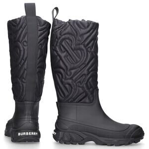 $1190 BURBERRY ROTHERFIELD BLACK RUBBER TB LOGO QUILTED SNOW RAIN BOOTS 40